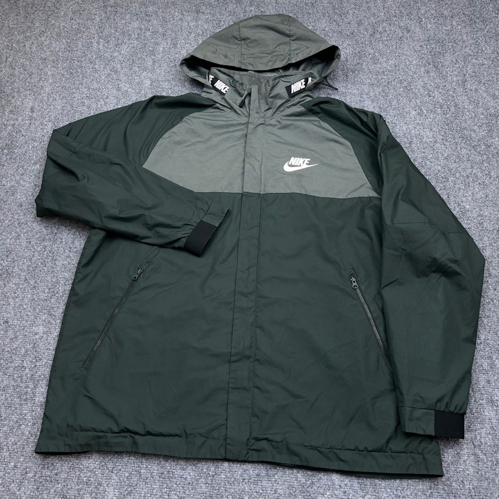 Nike AV15 Woven Jacket Men XL Outdoor Green 861750 Colorblock Hooded Windbreaker